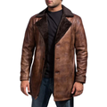 Cinnamon Distressed Leather Fur Coat for Men